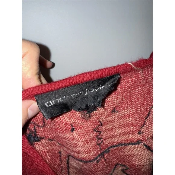 Andrea Jovine Wool Beaded Sweater Top‎ Shirt Vest Small Vintage Red - Picture 7 of 12